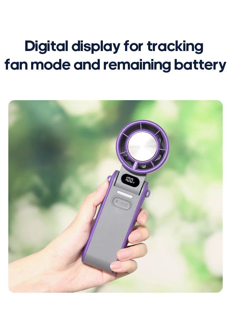 Portable High Speed Cooling Handheld Fan 3600mAh Rechargeable 100 Wind Speeds Adjustable Mini Foldable Air Cooling Turbo Fan