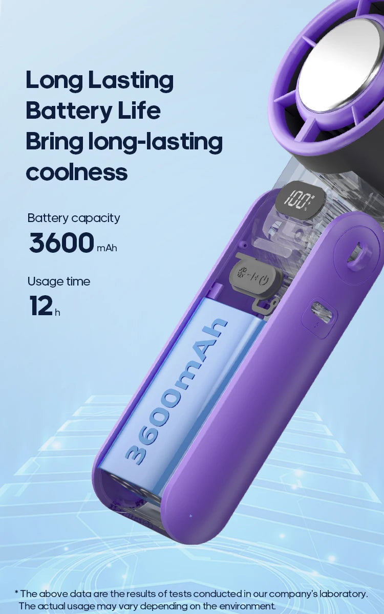 Portable High Speed Cooling Handheld Fan 3600mAh Rechargeable 100 Wind Speeds Adjustable Mini Foldable Air Cooling Turbo Fan