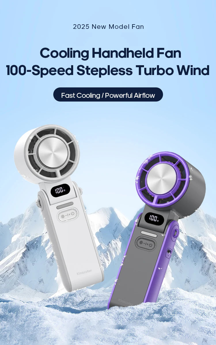 Portable High Speed Cooling Handheld Fan 3600mAh Rechargeable 100 Wind Speeds Adjustable Mini Foldable Air Cooling Turbo Fan